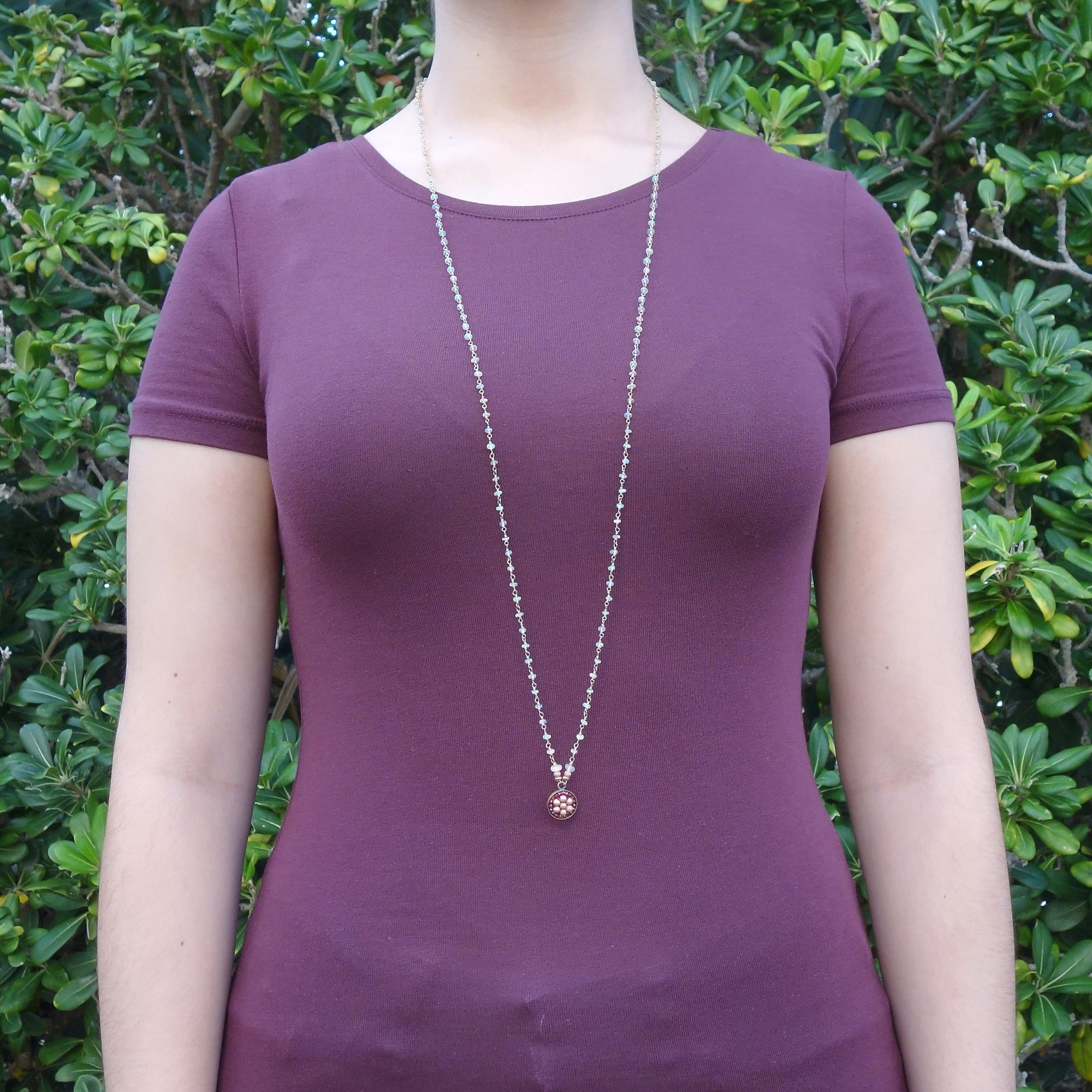 Rose Gold and Garnet with Rainbow Opal Necklace