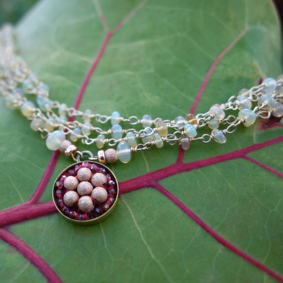 Rose Gold and Garnet with Rainbow Opal Necklace