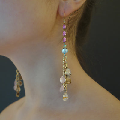 Glamorous Gold, Pink Sapphire, and Rose Quartz earrings