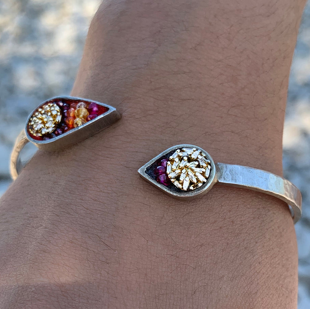 Come a Little Bit Closer: diamond, ruby, sapphire bangle