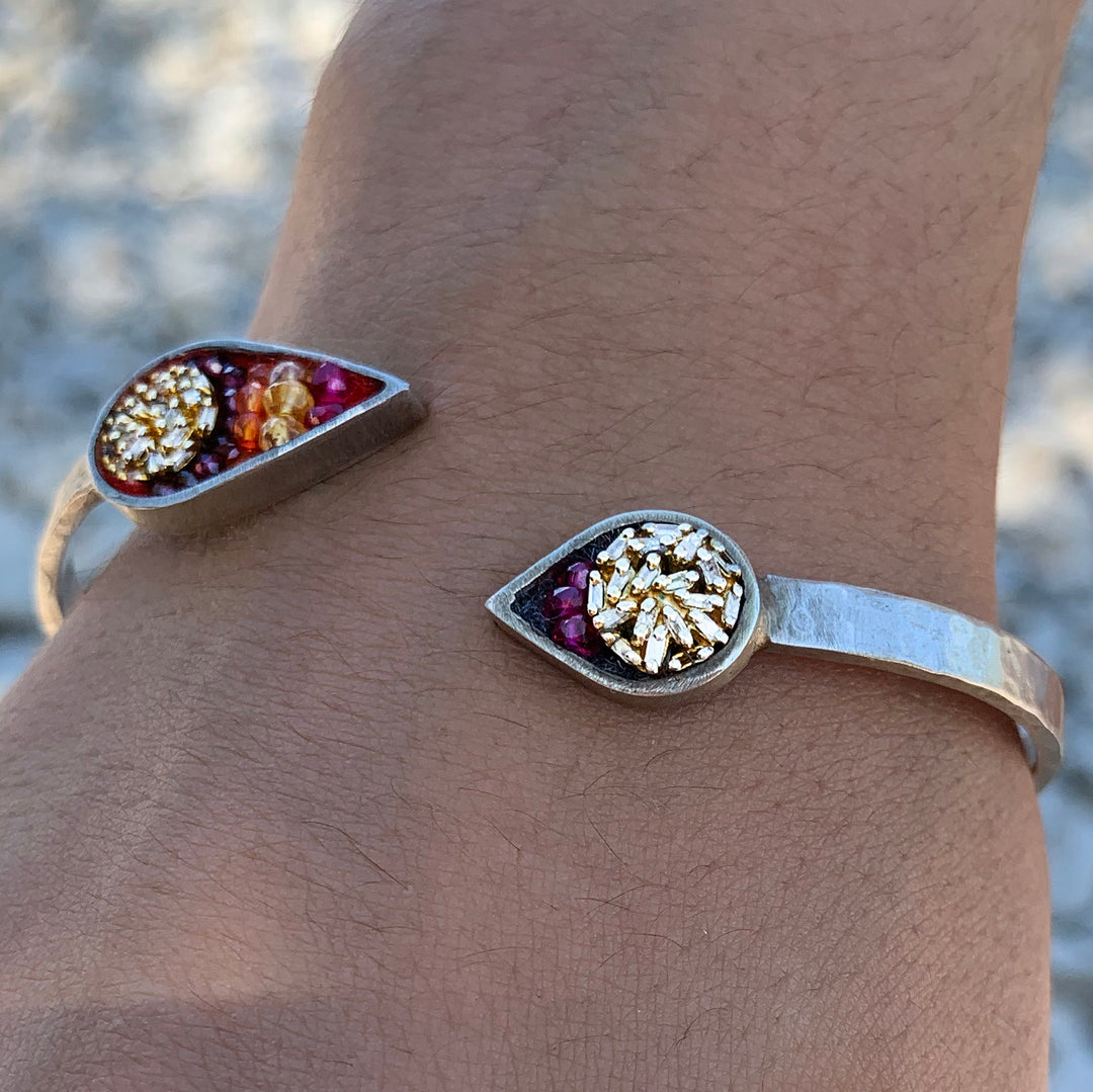 Come a Little Bit Closer: diamond, ruby, sapphire bangle