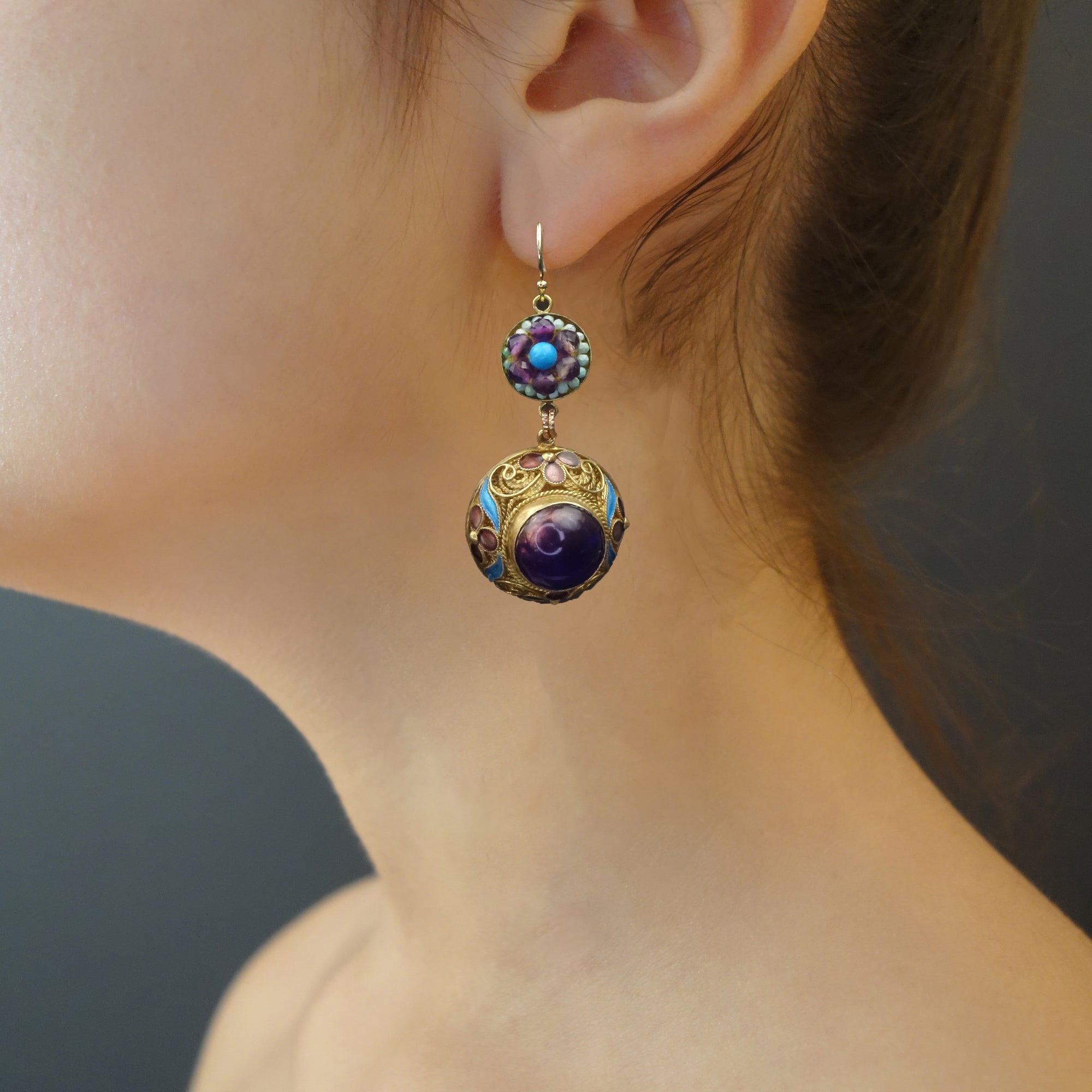 Empress of the Midwest: turquoise + amethyst mosaic earring