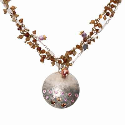 Star Light, Star Bright pink sapphire, zircon, and hessonite garnet necklace