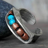 Stackable ring turquoise and ruby mosaic in silver