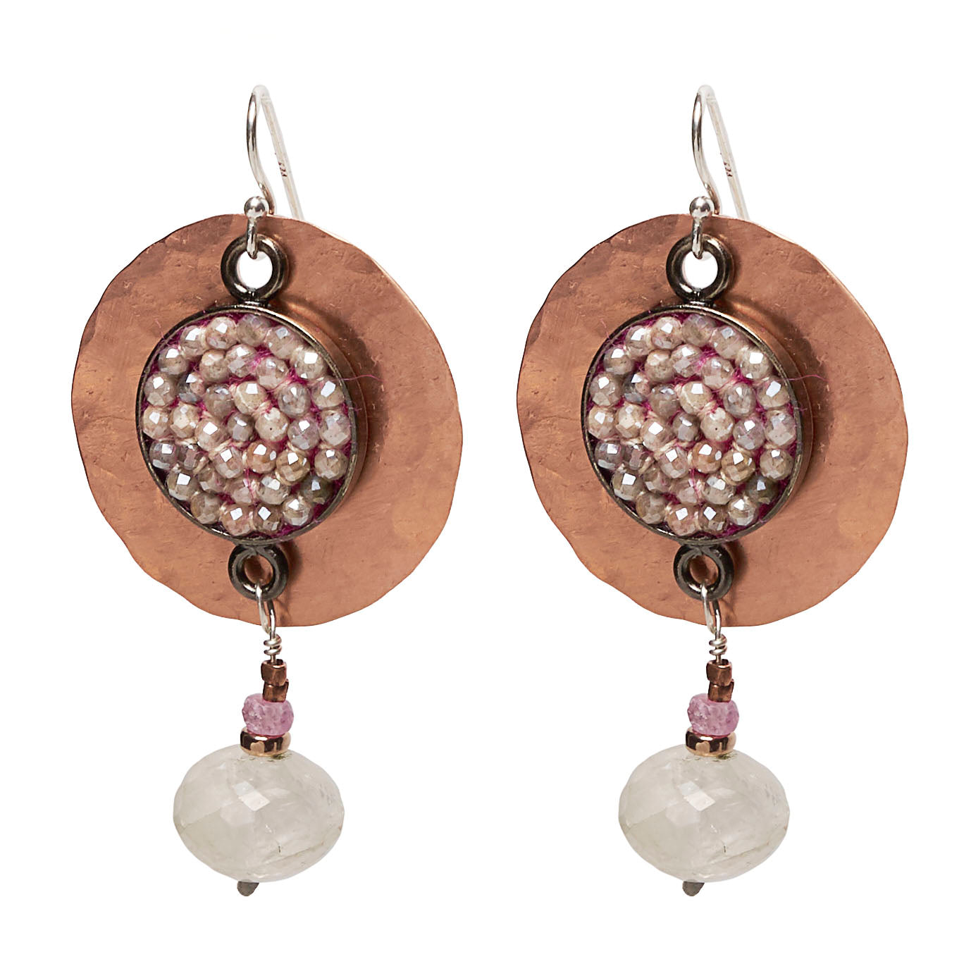 Faceted Moonstone Mosaic Earring  with Aquamarine Dangle