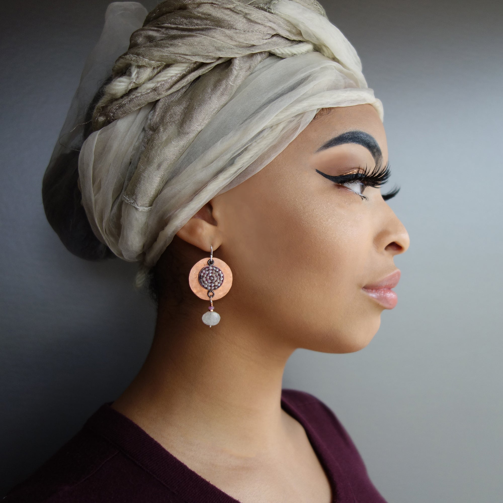 Faceted Moonstone Mosaic Earring  with Aquamarine Dangle