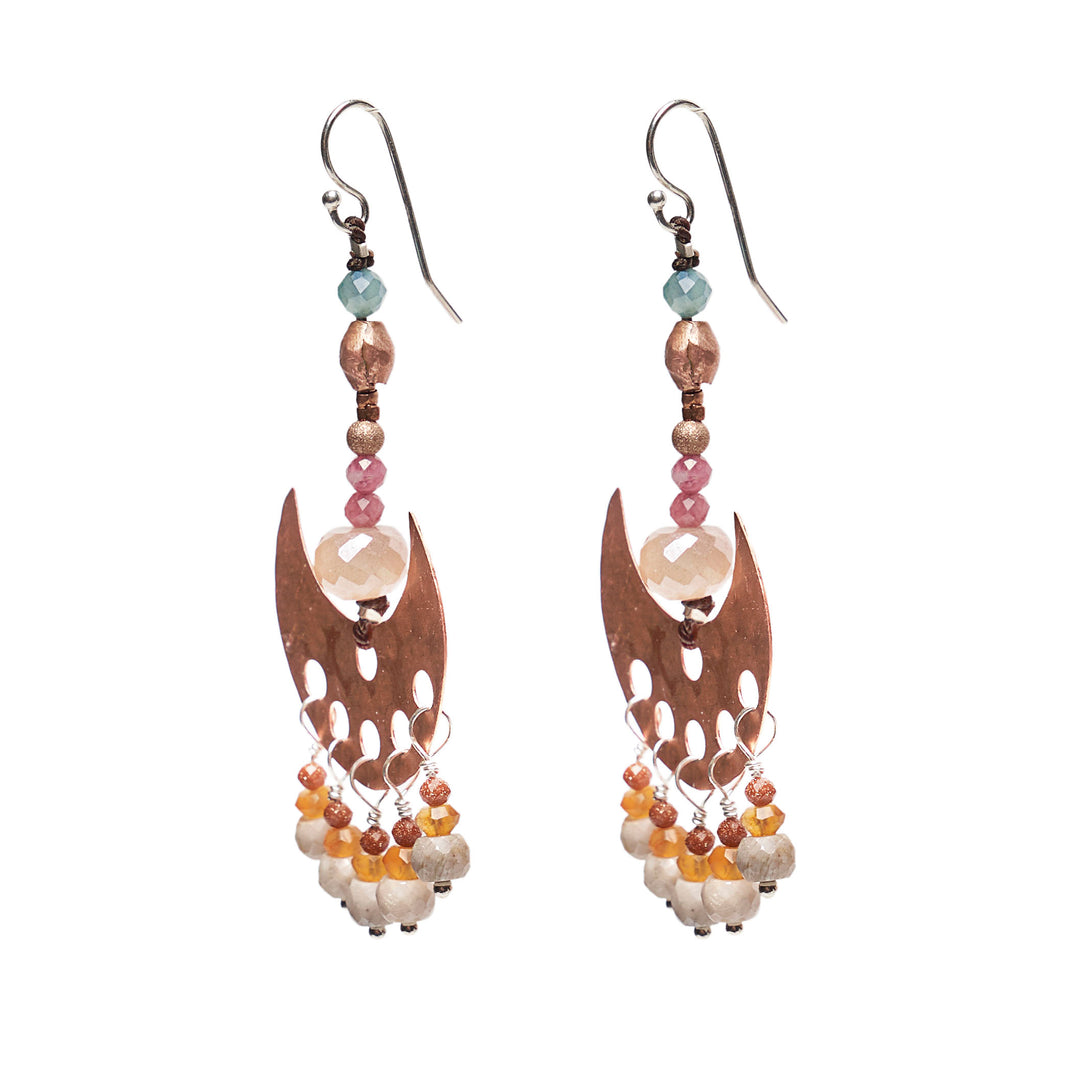 Hammered Copper and Sapphire Lovely Dangles Earring