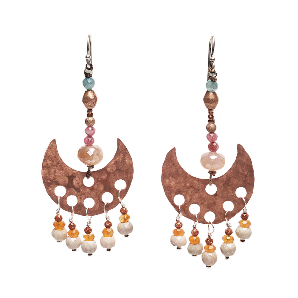 Hammered Copper and Sapphire Lovely Dangles Earring