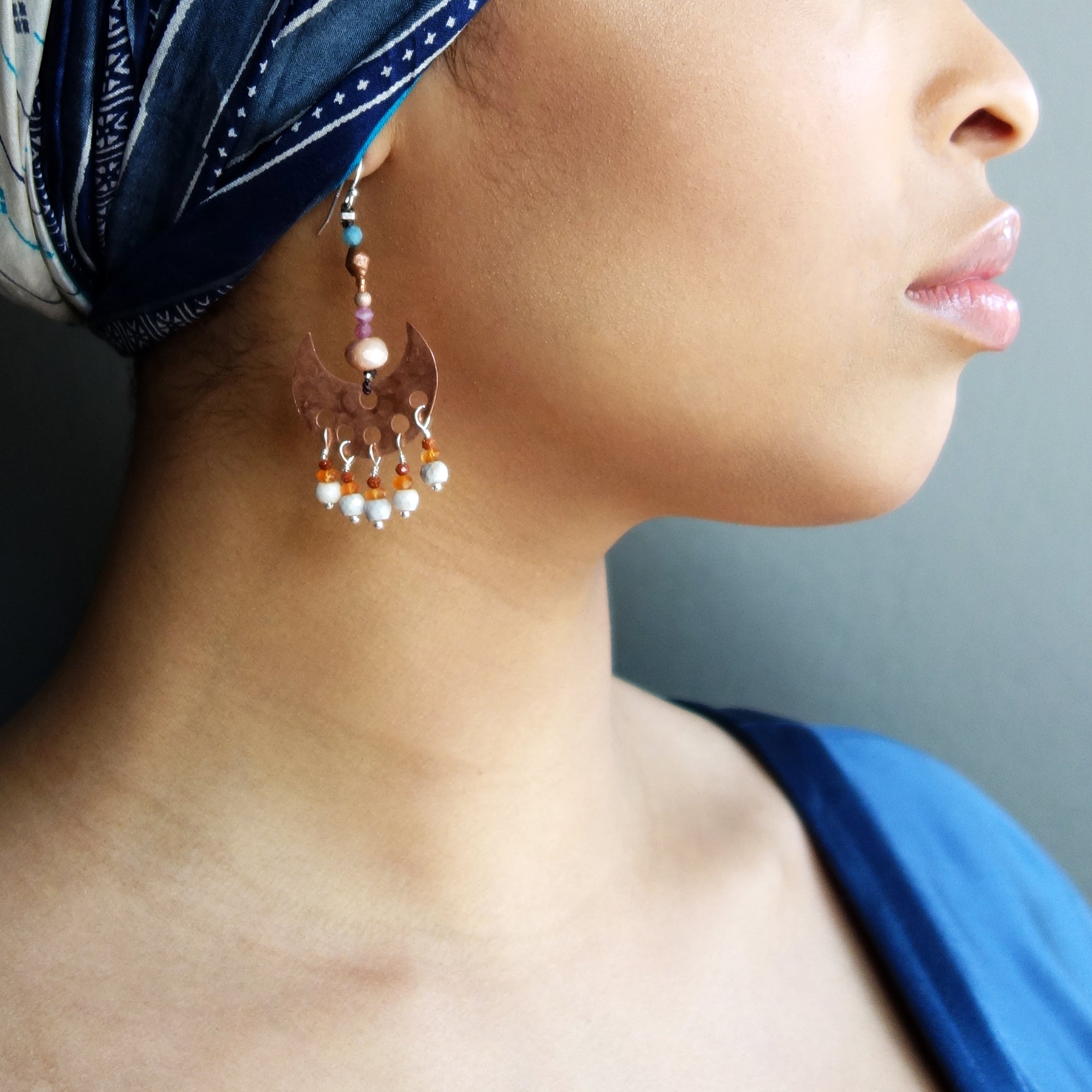 Hammered Copper and Sapphire Lovely Dangles Earring