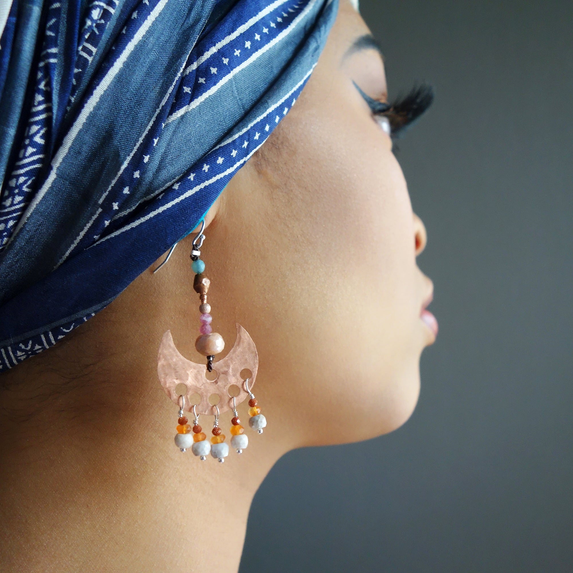 Hammered Copper and Sapphire Lovely Dangles Earring