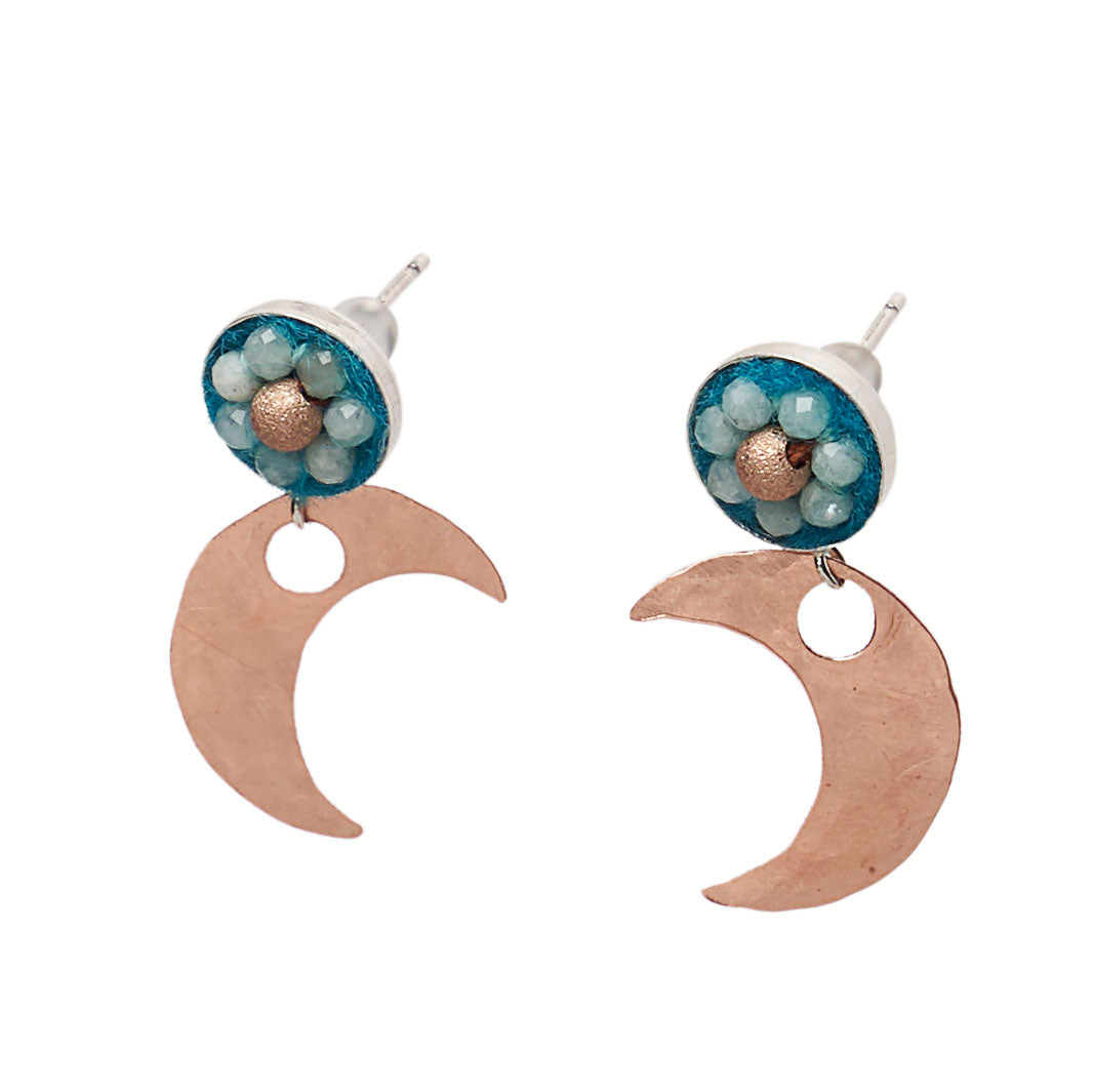 Fly Me to the Moon Aquamarine, Rose Gold, and Copper earring