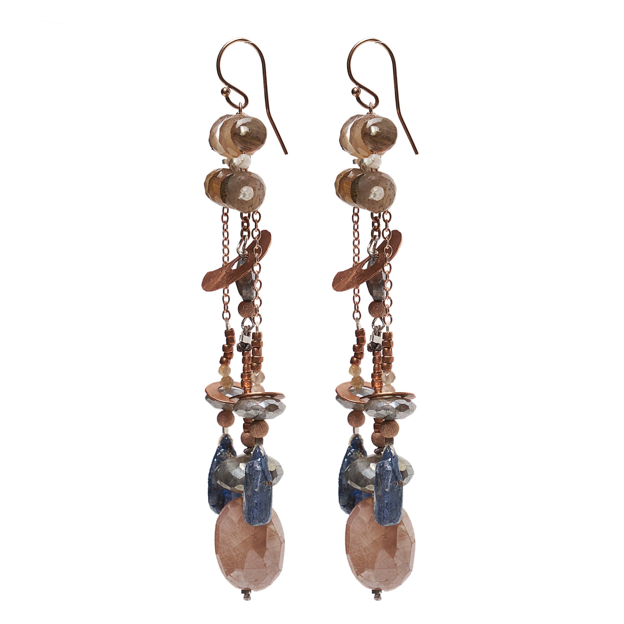 Moonstone, Sapphire, Copper Chandelier earring
