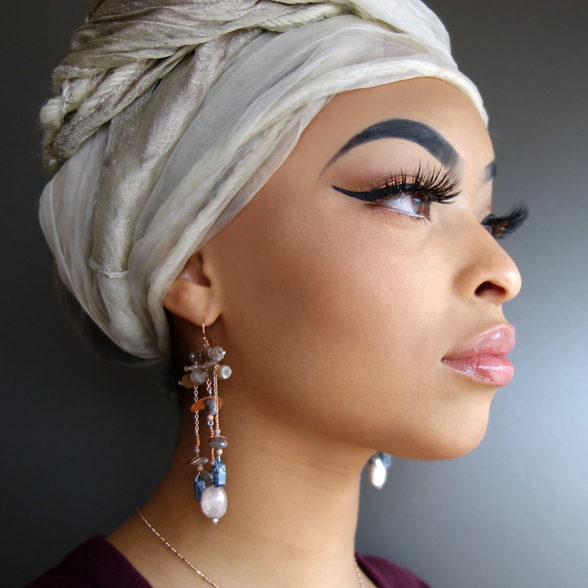 Moonstone, Sapphire, Copper Chandelier earring