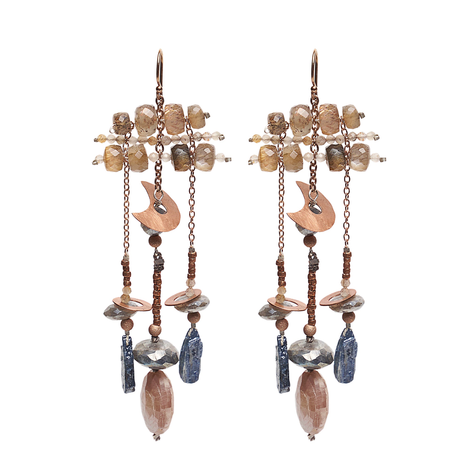 Moonstone, Sapphire, Copper Chandelier earring