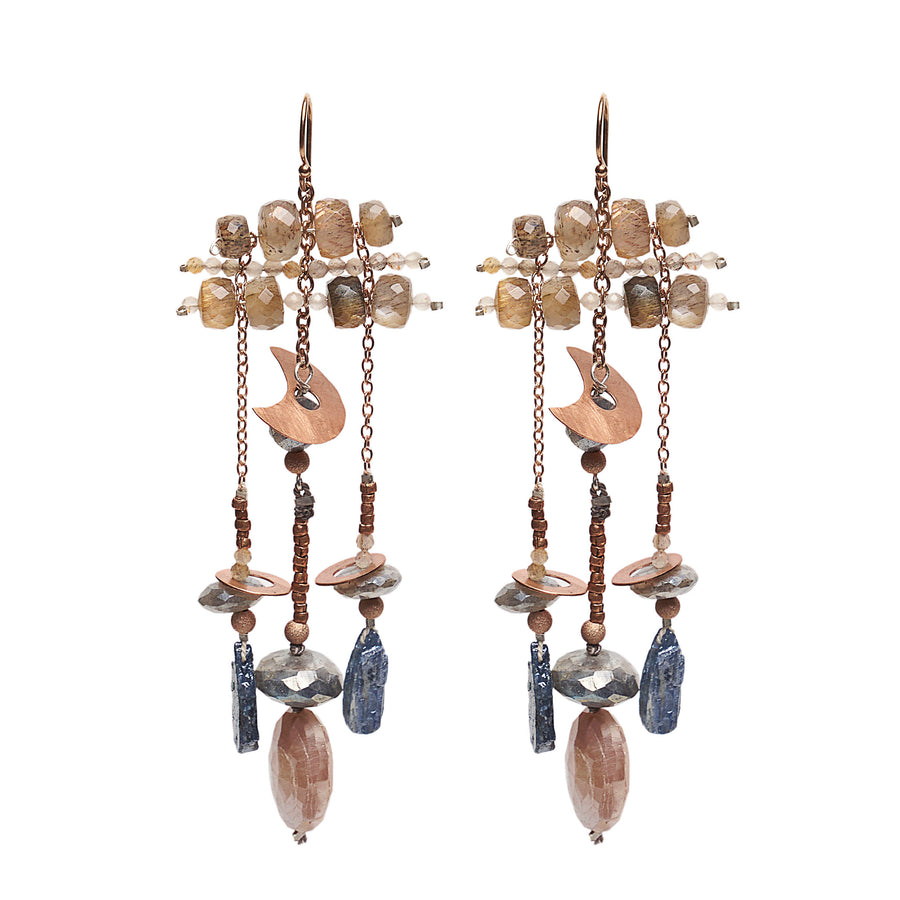 Moonstone, Sapphire, Copper Chandelier earring