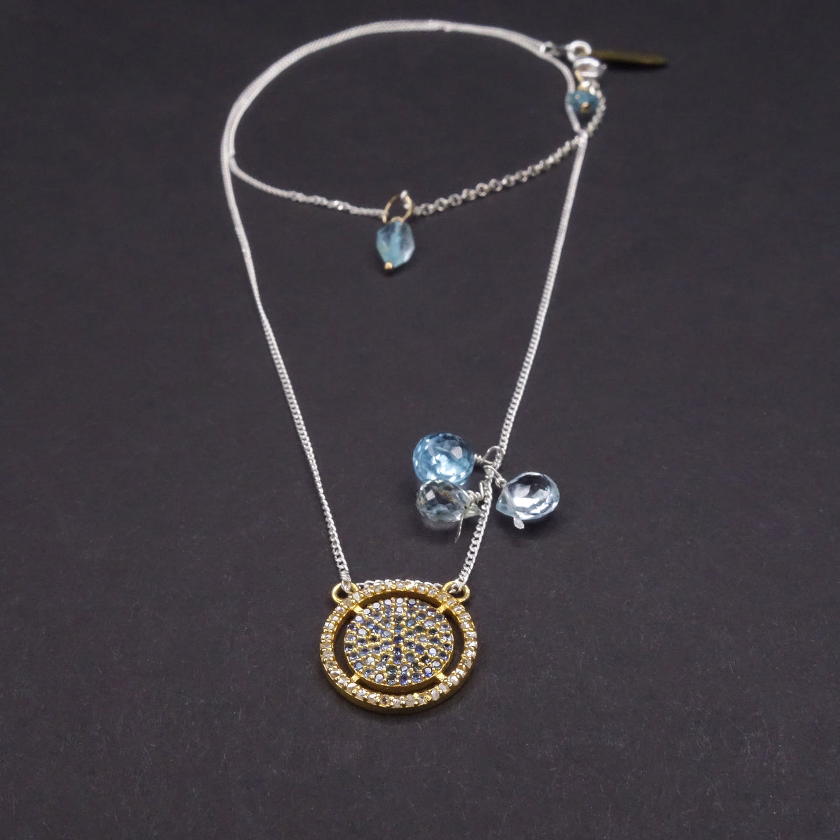 She Sparkled through the Rain: diamond + aquamarine necklace