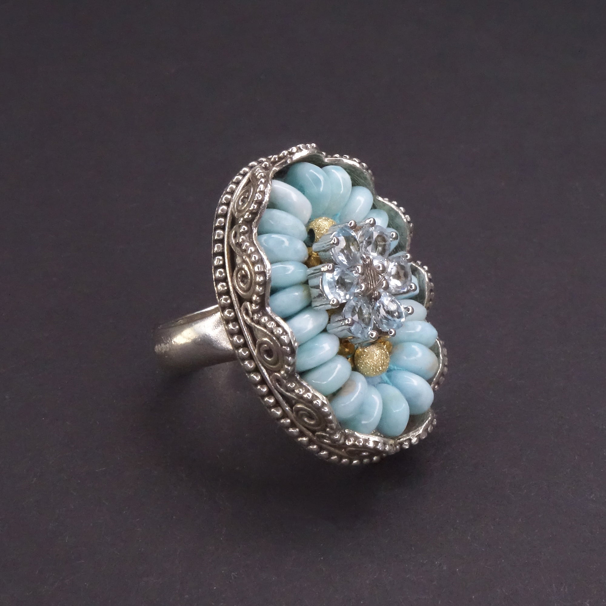 Mermaids Aren't the Only Ones Who Splash: larimar + aquamarine mosaic ring