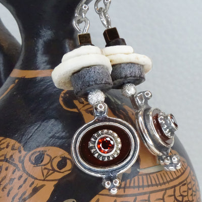 Velvet Evening Earring: carnelian, garnet, silver