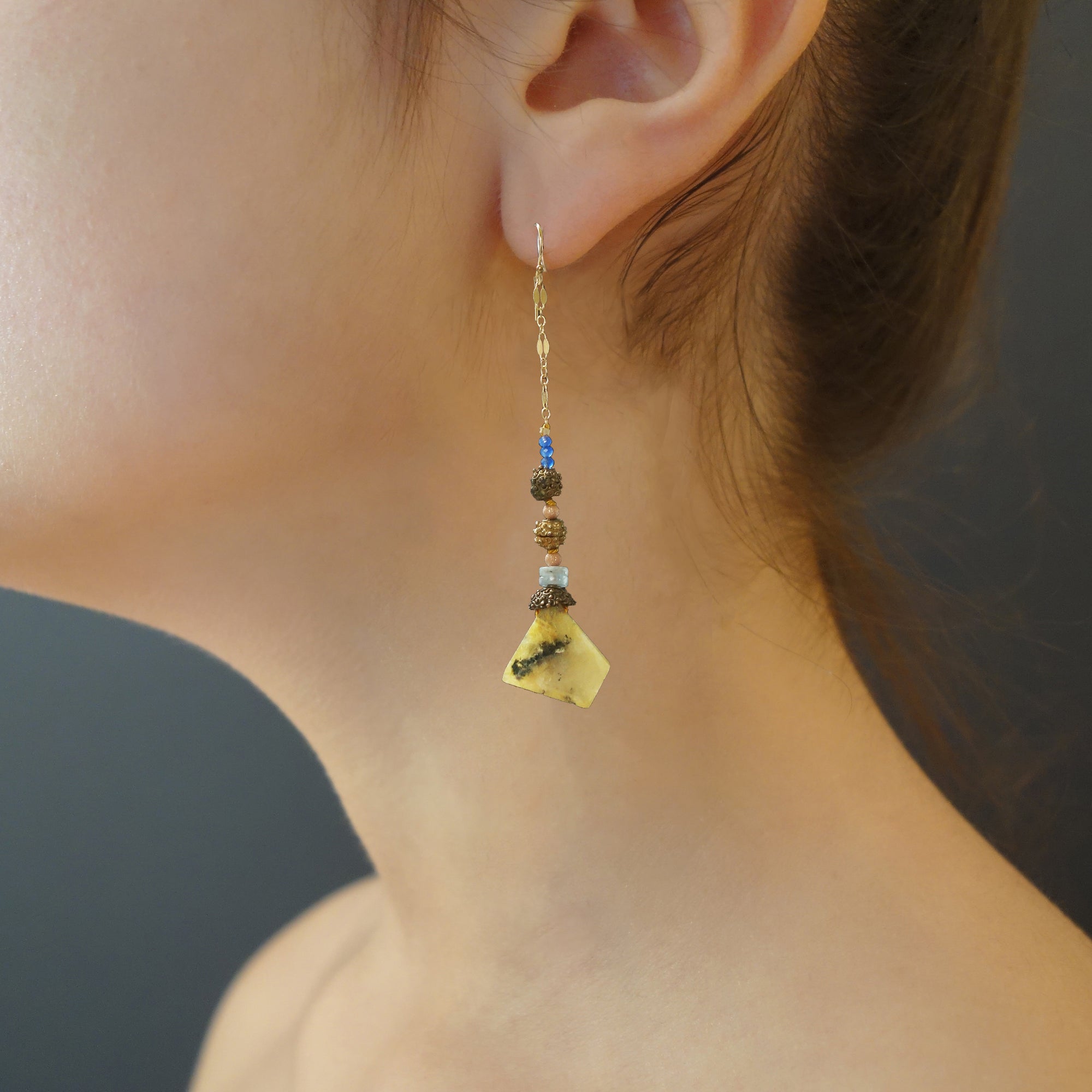 Raw Rhudalated Quartz with 100 year old Nigerian brass earrings