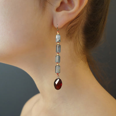 Lovely Abundance: kyanite, gold, cherry amber earrings