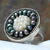 Aphrodite from the Sea pearl and white sapphire mosaic ring