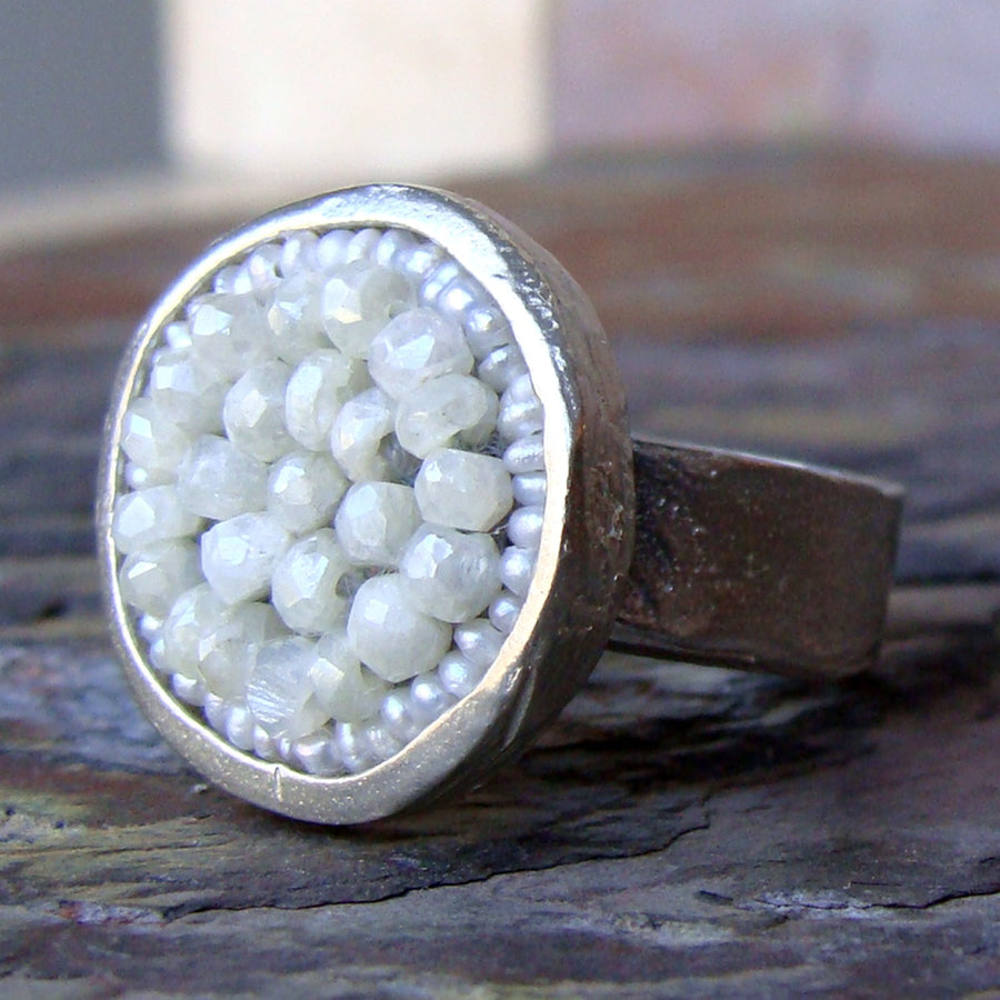 Give Peace a Chance white sapphire/pearl mosaic ring